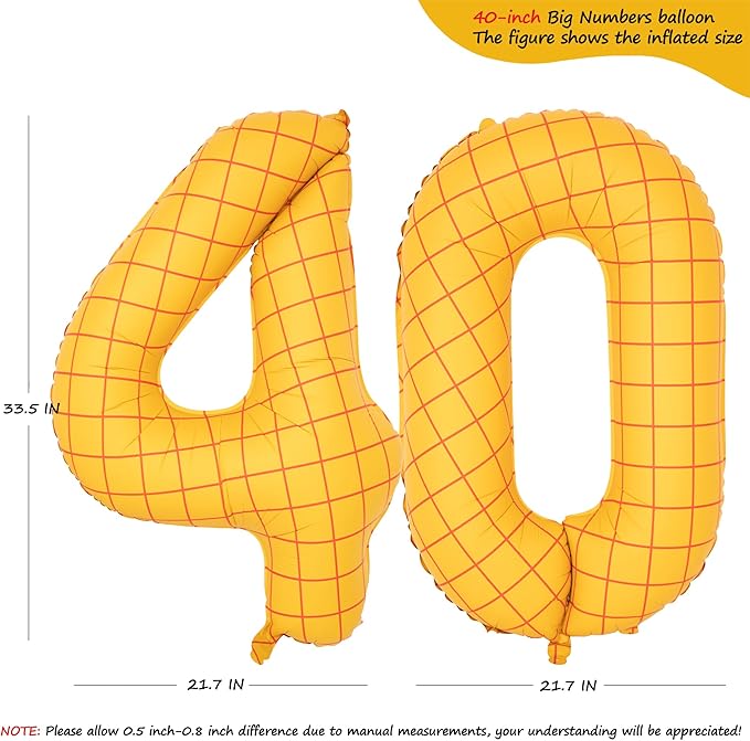 40-Inch Large Number Balloon Toy Inspired Story Matte Yellow Birthday Balloon Western Rodeo Party Supplies Boy Girl Story Anniversary Kids Birthday Party Cowboy Farm Themed Baby Welcome Decorations