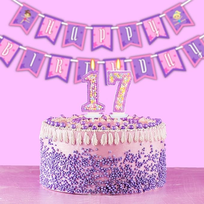 Purple Birthday Candles - Number 17 Candle, Colorful Macaron Candles, 17 Birthday Decorations for Girls, Purple Cake Decorations, Theme Party Supplies