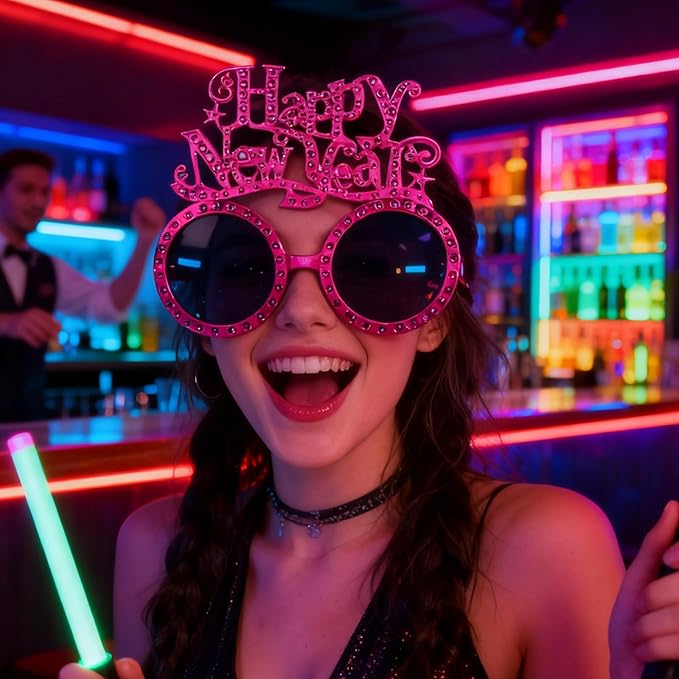 Happy New Year Eyeglasses 2026-8 Pack Party Supplies, Photo Booth Props for New Year's Eve Party Decor