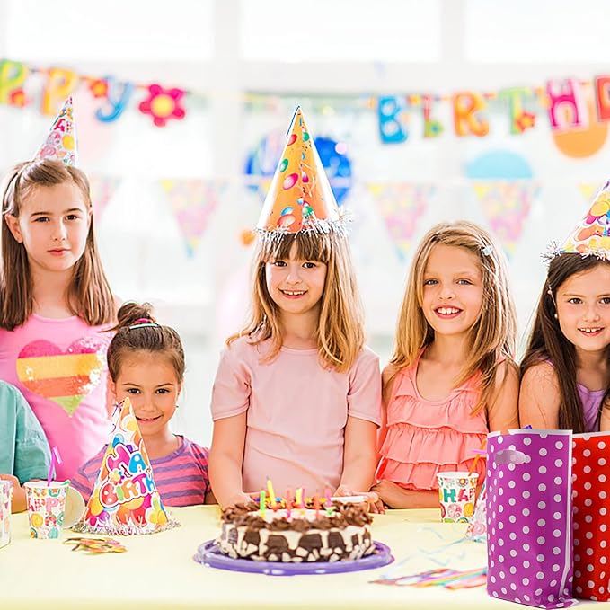 25 Pcs Kids Party Favors - Birthday Candy Bags, Polka Dot Pattern (5 Colors)