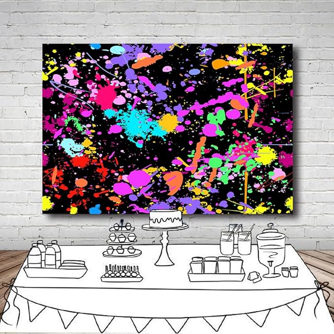 9x6Ft Neno Glow in The Dark Birthday Backdrops Colorful Graffiti Splash Paint Party Background Slime Happy Birthday Black Light Sleppover Party Decorations Birthday Banner, CEM123-9X6