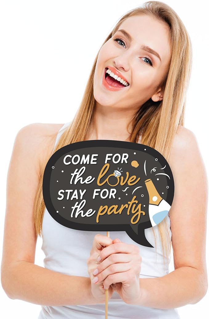 Photo Booth Props Kit for Engagement Party - 10-Piece Speech Bubble and Arrow Set, Premium Cardstock Photo Props with Assembly Sticks - Black