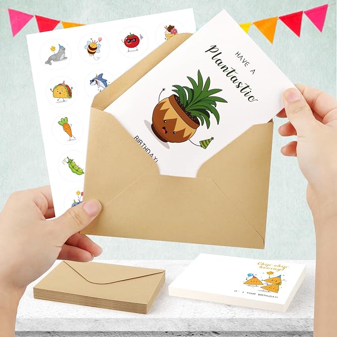 Hooqict 20 Funny Birthday Cards (4"x6") with 20 Envelopes & Stickers Happy Birthday Cards Assorted in Bulk Blank Greeting Card for Kids Boys Girls, Men, Women