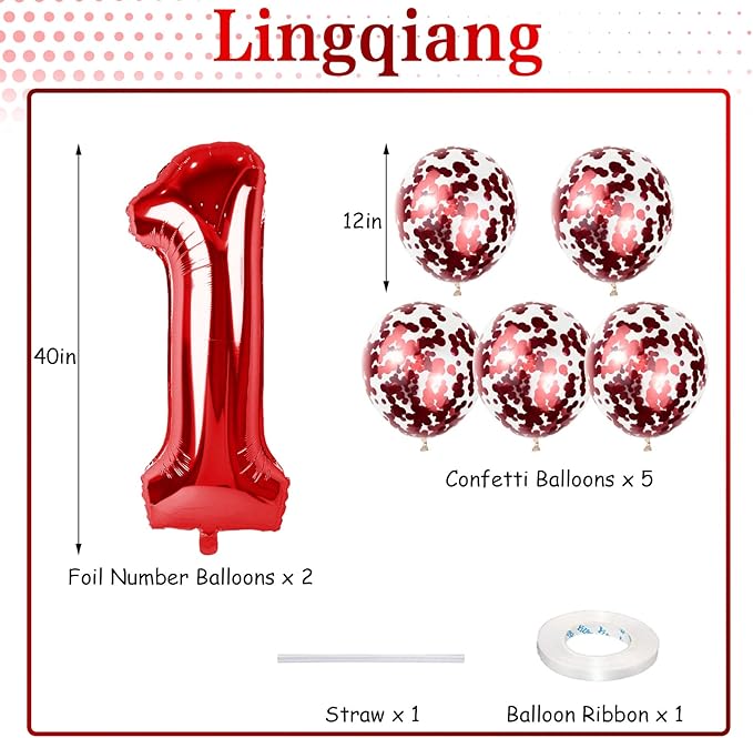 40 Inch Number 17 Foil Balloons, Large Red 17th 71st Birthday Digit With Confetti Helium, Number 1 & 7 Self Inflating for Boys Girls Anniversary Party Decorations