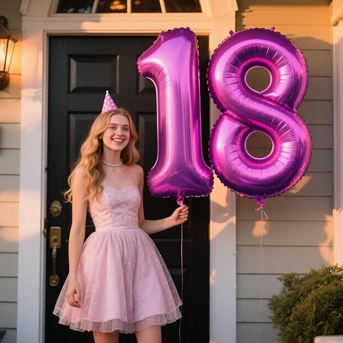 40 Inch Rose Purple Large Balloon Number 8 Balloon,Jumbo Mylar Foil Helium Balloon for 8 18 28 38 48 58 Birthday Digital Balloons for Birthday Party,Wedding Anniversary Party Decorations