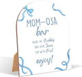 Blue Bow Mom-osa Bar Sign for Baby Shower, 6x8 Inch Arch Wooden Sign with Stand, Blue Baby Shower Table Sign, Gender Neutral Party Decoration - QW14