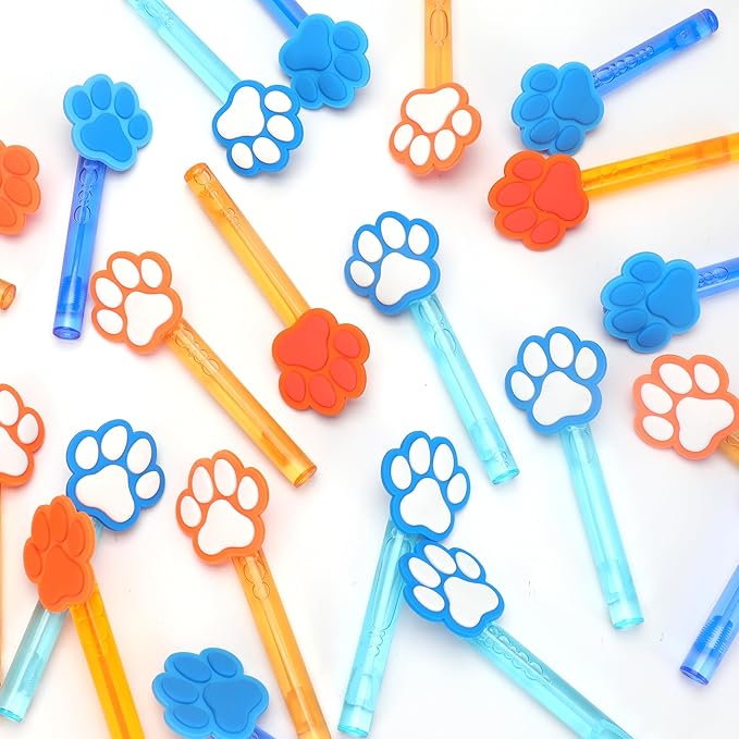 24Pcs Blue Orange Dog Paw Bubble Wands for Kids Paw Party Favors Supplies Decorations, Pinata Goodie Bag Stuffers & Classroom Prizes