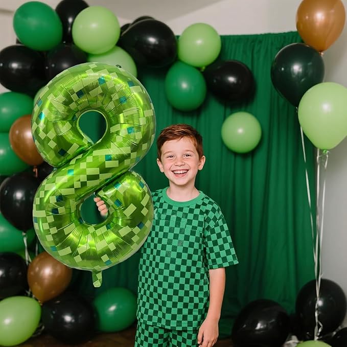 Green Number Balloons, Gaint Green Pixel Number 5 Balloon 40 Inch Dark green 5 Balloon for Boys Girls Kids 5th Birthday Party Decoration