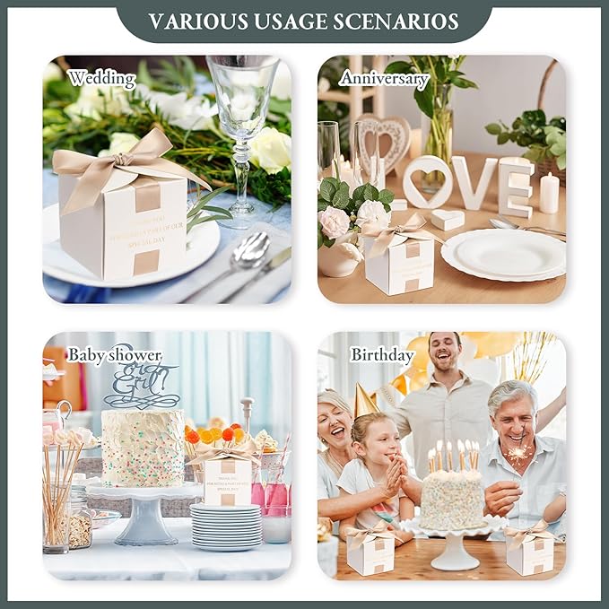 Marspark 50 Pcs Wedding Favor Boxes, 2.5 x 2.5 x 2.5 Inch Wedding Party Candy Boxes with Ribbons Bridal Gift for Guests Bridal Shower Birthday Party Anniversary Supplies(Gold)