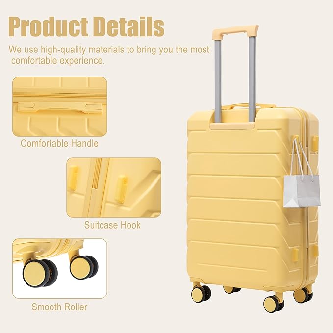 28 Inch ABS Hard Shell Large Luggage With Combination Lock and Side Hooks, Yellow