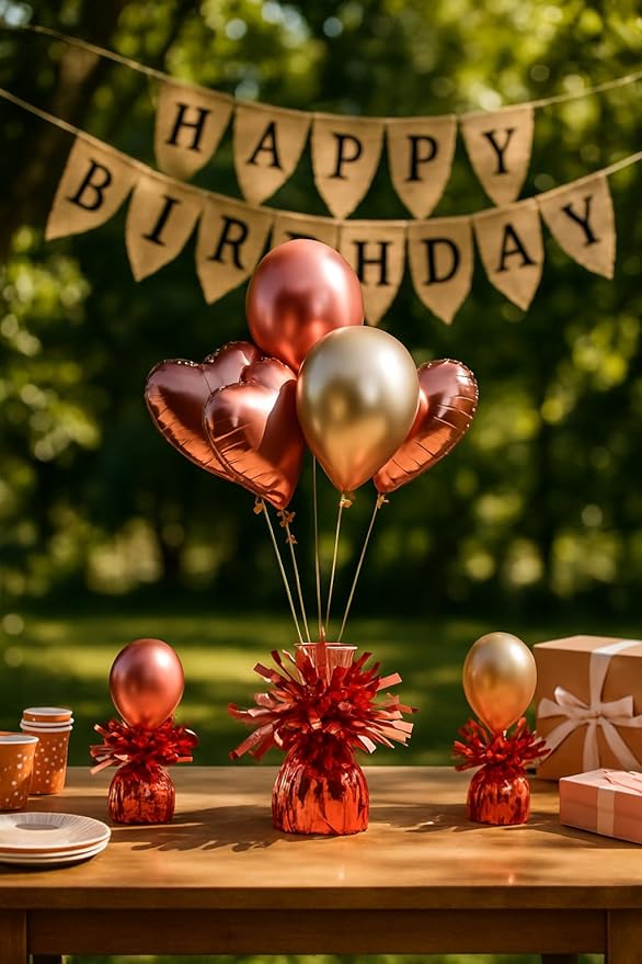 Aluminum Foil Balloon Weights for Parties (6 pcs) - 0.31lb (140g) Each - Premium Balloon Anchors for Birthday, Wedding, Dinner, Indoor & Outdoor Decorations(Red 6pcs)
