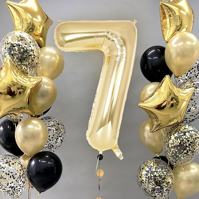 Light Gold Number 7 Balloon 40 Inch, Big Large Foil Helium White Gold Number Balloons, Giant Mylar Number 7 Balloons for 7 Year Old Birthday Party Decorations Supplies Anniversary