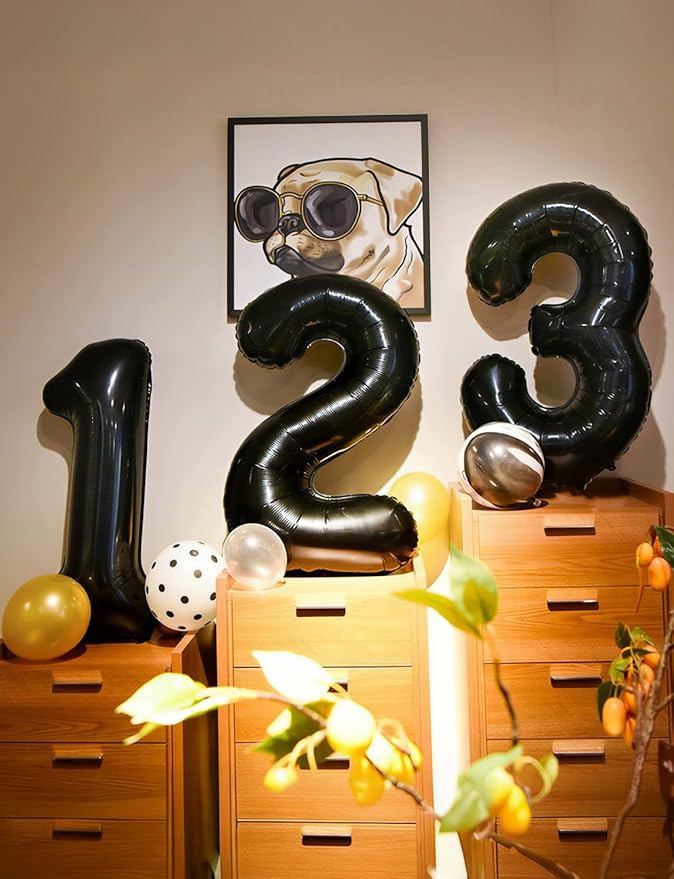 Black Number 1 Balloons – 40 Inch Giant Foil Number Balloon, Black Big Number Balloon for Men Women Boys Girls Birthday Graduation Anniversary Party Decorations