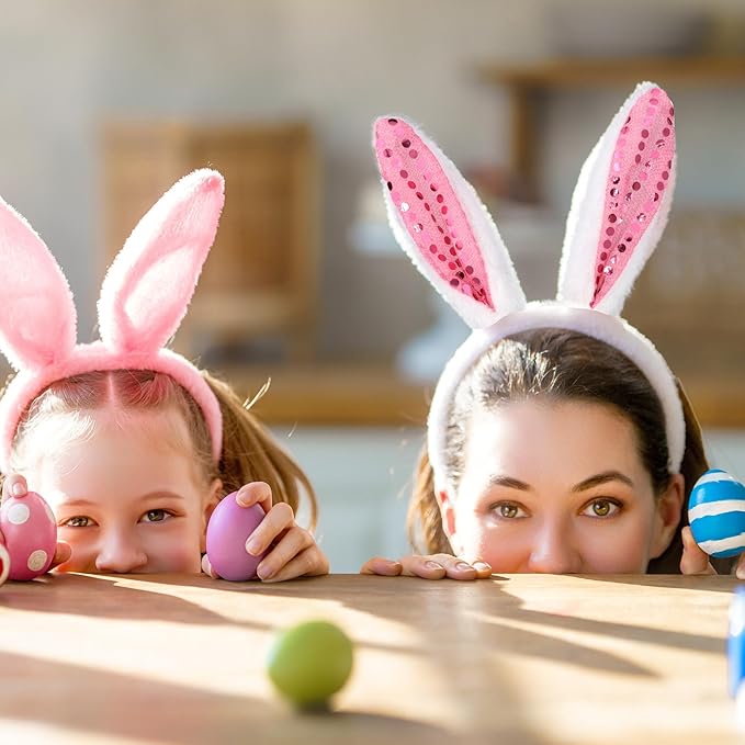 Needzo Easter Bunny Ears Hair Accessories, Pink and White Spring Items for Egg Hunts and Parties, One Size