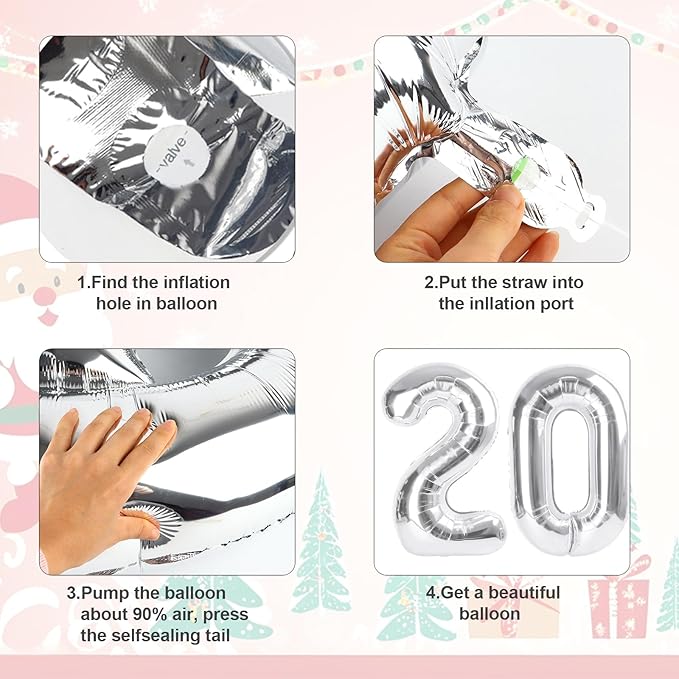 Silver Number Balloons, 40 Inch 2026 Number Balloons, New Years Decorations, 2026 Balloon for Graduation Happy New Year and 2 6 20 26 Birthday Parties