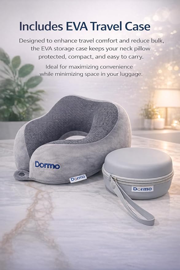 Dormo - Travel Kit, Travel Kit for Airplanes - Bus - Auto -Train, Travel Pillow, Neck Pillow, Neck Pillow for Airplanes, Multifuntional Band, Eye Mask