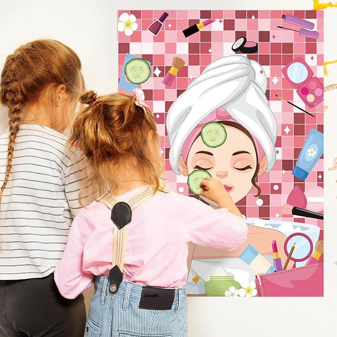 Hooqict Spa Party Games Pin The Cucumbers on The Girl Spa Birthday Party Supplies for Kids Girls Women, Large Sleepover Slumber Pin The Games Poster with 42 Cucumber Stickers