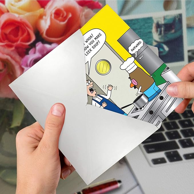 NobleWorks Hilarious Birthday Greeting Card with 5 x 7 Inch Envelope (1 Card) Bday Potato Leek Soup Birthday 4448Z