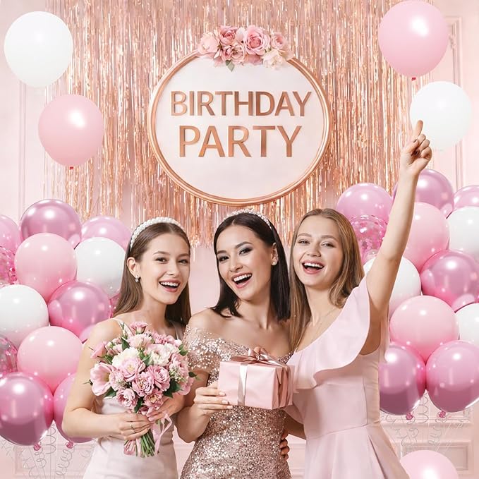 Patimate Pink and White Balloons Set, 50 pcs 12 inch Pearl Light Pink Confetti White Latex Balloons Kit for Wedding Baby Shower Bridal Shower Pink Birthday Party Decorations