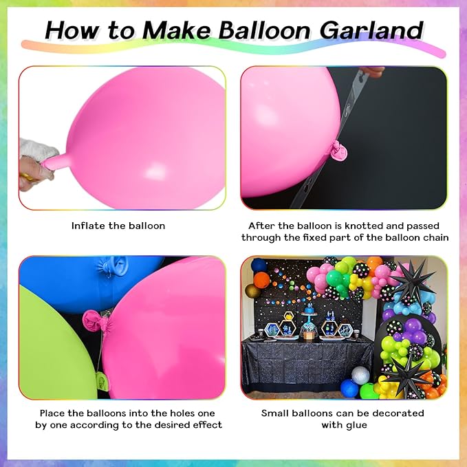 Rainbow Balloon Arch Garland Kit, 137pcs Colorful Balloons whit Rainbow Star Dot Glow Dark Balloons for Dark Party Let's Glow Birthday Wedding Back to 80s 90s Disco Rock Roll Party Decoration