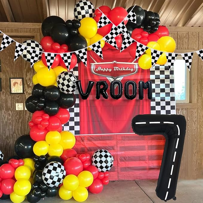 134pcs Race Car Balloon Birthday Party Supplies Decorations for Boys - Racing car Theme Party Supplies Happy Birthday Racecar Number Balloons Garland Kit Birthday Party (Arch, 7)
