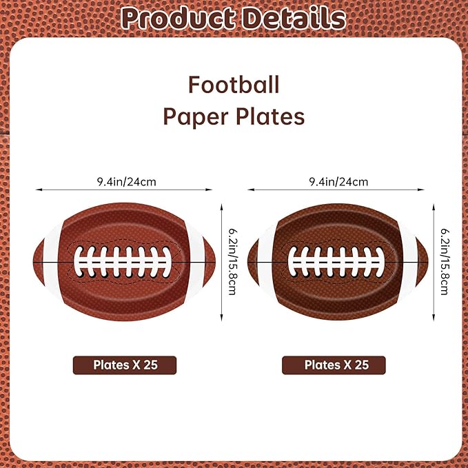 50 Pcs Football Plates - Rugby Shape Design Paper Plate, Disposable Dinner Dessert Paper Plates Tableware Set for Football Party Supplies Birthday Game day Tailgate Party Decorations Table Decor