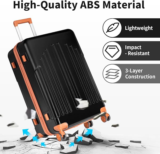 Karl home Luggage Sets 3 Piece, ABS Hardside Suitcase Set with Double Spinner Wheels & TSA Lock for Travel Business, 3-Piece Set (20/24/28), Black & Brown