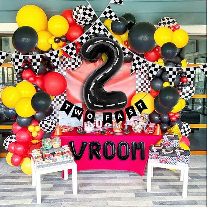 134pcs Race Car Balloon Birthday Party Supplies Decorations for Boys - Racing car Theme Party Supplies Happy Birthday Racecar Number Balloons Garland Kit Birthday Party (Arch, 2(TWO FAST))