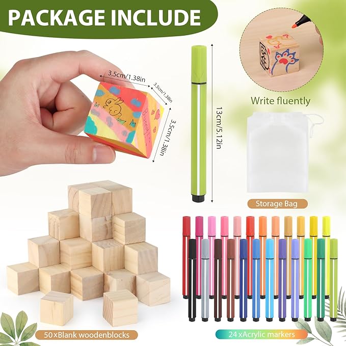 Baby Shower Games Sign Kit with 50 Blank Wooden Baby Blocks, 24 Acrylic Paint Marker and Wooden Sign, Blocks for Baby Shower Games, Gender Reveals Party(Animal)