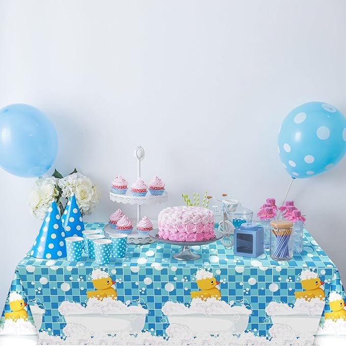 Oudain 3 Pcs Plastic Yellow Duck Tablecloth Disposable Cute Bubble Rubber Yellow Ducky Table Cover for Birthday Party Decorations Supplies, 51 x 86.6 Inch
