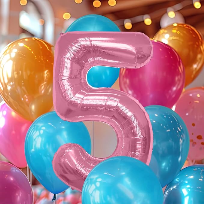 40 Inch Large Pink Number Celebration and Decoration Balloon for Birthday Parties, Graduations, Anniversaries, Weddings, Photo Shoots, Special Events - Helium Foil Mylar (Pink Number 5)
