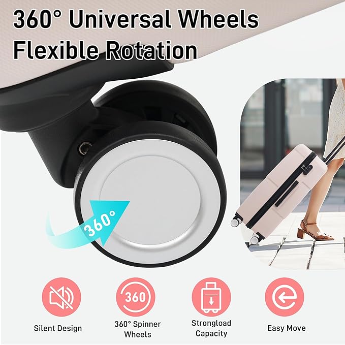 6 Pcs ABS Hardshell Luggage Sets Spinner Wheel Suitcase Lock Suitcases Light Pink
