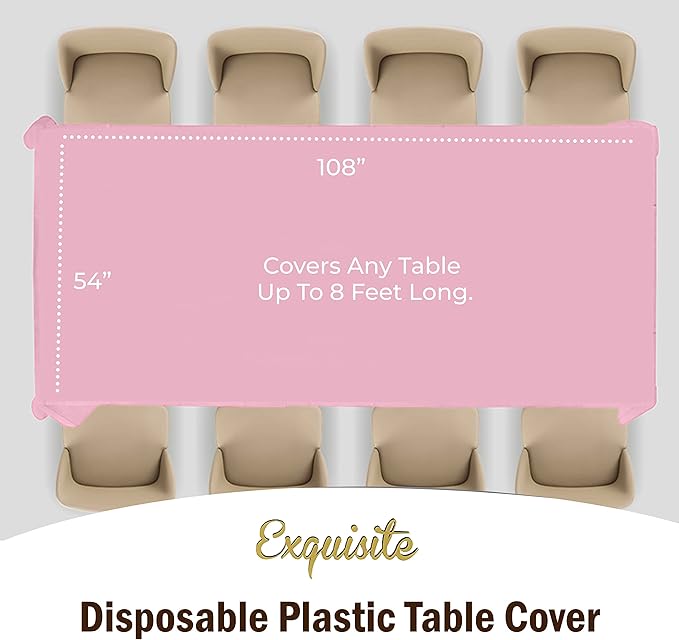 Exquisite Party Solids 6-Pack Premium Plastic Tablecloth 54in. x 108in. Rectangle Plastic Table Cover - Pink
