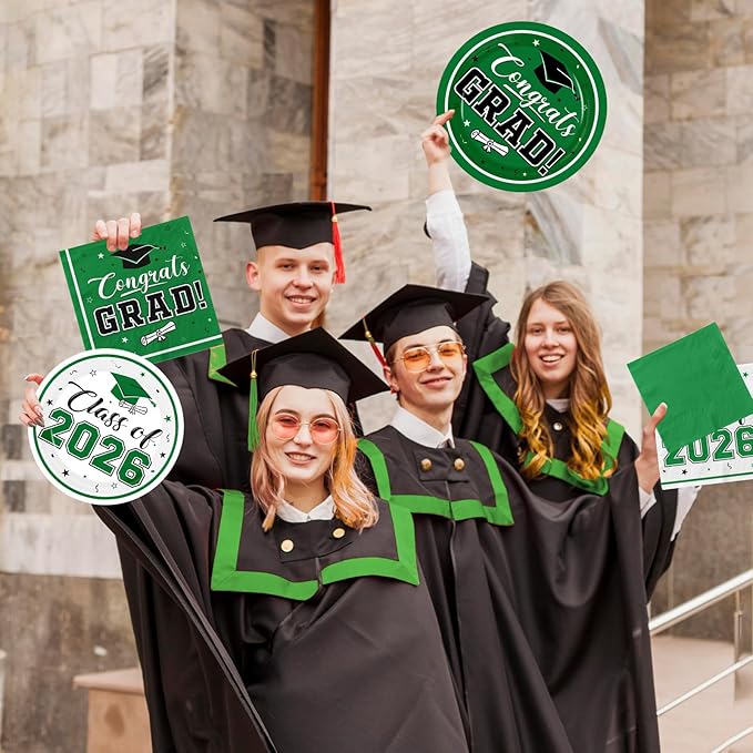 Graduation Party Plates and Napkins Green Class of 2026 Grad Congrats Party Supplies Disposable Dessert Paper Plates Cocktail Napkins forGraduation Party Decorations,Serve 50