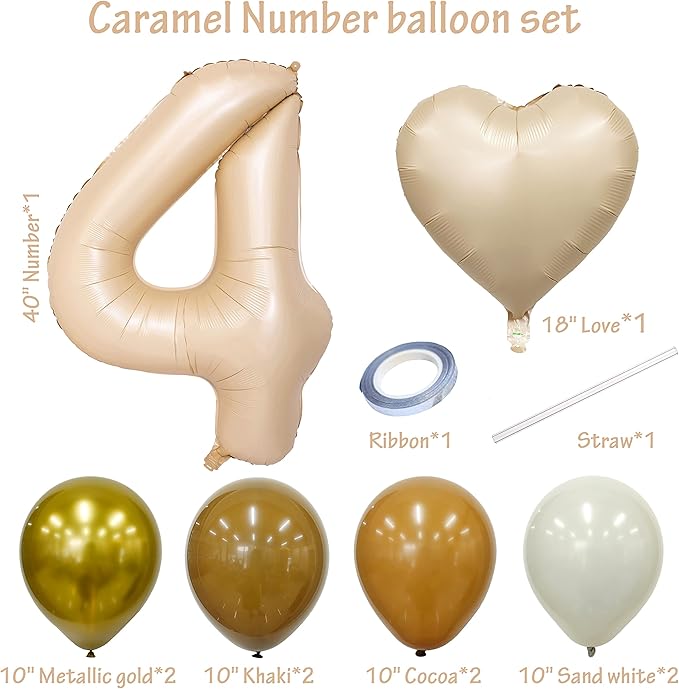 40 In Caramel Number Balloons Helium Foil Mylar latex Balloon Birthday Party banquet Decoration Digital 4