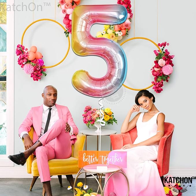 KatchOn Giant Rainbow Number 5 Balloon - 40 Inch | 5th Birthday Decoration, Unicorn Party Décor