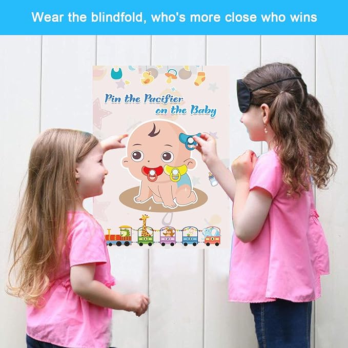 T-Antrix Pin The Pacifier on The Baby Game -Baby Shower Party Games with 21'' x 28'' Poster, Reusable Pacifiers Party Supplies for Kids Birthday Party Favor Sets