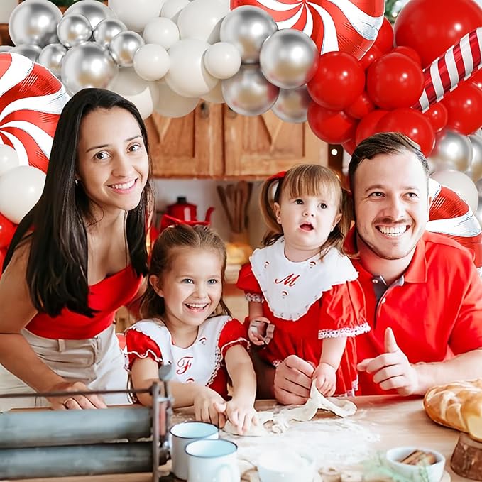 Christmas Balloon Garland Arch Kit, OTLGEUA 135Pcs Red White Silver Balloons for Candy Cane Friendsmas Christmas Party Decorations