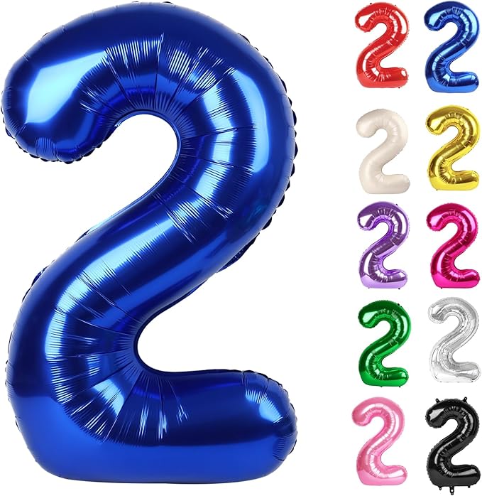 Night Blue Number 2 Balloon 40 Inch, 2 Balloon Number, 2nd Birthday Decorations for Baby Girls Boys Toddlers