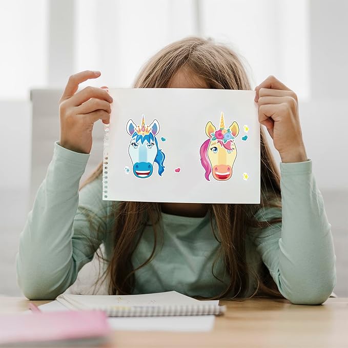 24 Sheets Make a Face Sticker Sheets for Kids Todders Activities, Make Your Own Stickers with Unicorns Dinosaur Construction and Farm Animals for Kids Birthday Party Favor Supplies Craft