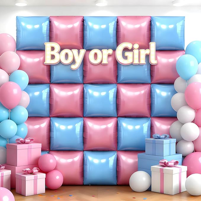 36Pcs Pink and Blue Square Foil Balloons Wall Backdrop, Double Sided Metallic Foil Balloons Tunnel Arch Garland Kit for Photo Booth Birthday Wedding Halloween Christmas Party Decorations