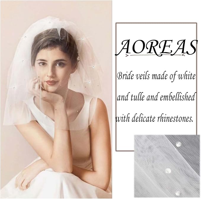 White Short Wedding Veil Pearl Rhinestone Bride Veils Bridal Veils Bachelorette Party Veil for Brides and Women