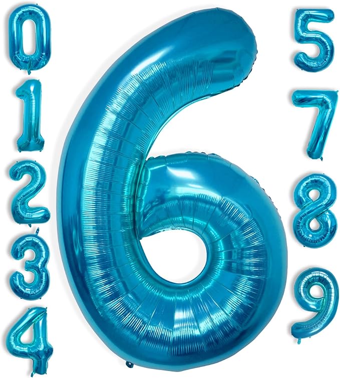 40 Inch Large Blue Number Celebration and Decoration Balloon for Birthday Parties, Graduations, Anniversaries, Weddings, Photo Shoots, Special Events - Helium Foil Mylar (Blue Number 6)