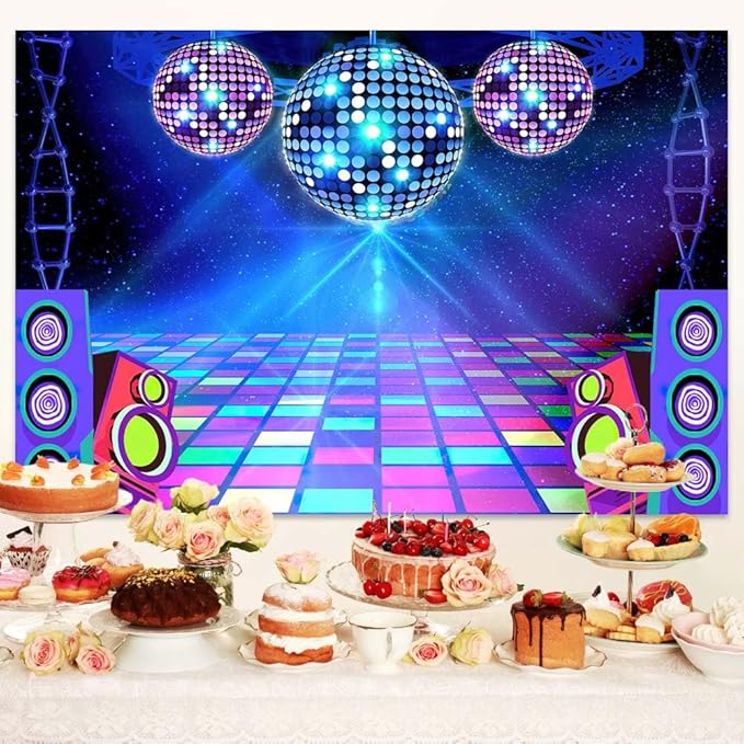 Disco Backdrop 5X3ft Retro Glow Party 70s 80s 90s Theme Stage Dance Background Disco Party Decoration Disco Ball Banner Dance Backdrop for Birthday Party Prom Portrait Photo Props Polyester, Green
