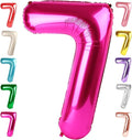 40 Inch Number 7 Balloon, Hot Pink Seven Birthday Decor, 7 17 27 70 Year Old Balloon Number for Engagement, Wedding, Graduations