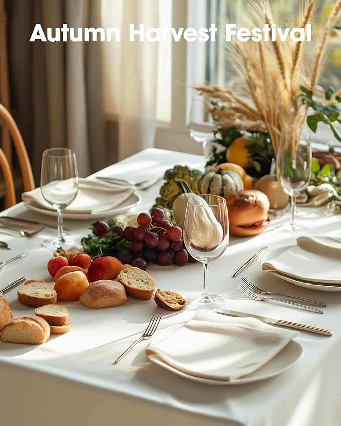 Pureegg Plastic Table Cloth Disposable 6 Pack, 54 x 108 Inch Table Cloths, Party, Wedding, Thanksgiving Decorations, Fall Tablecloths, Rectangle, Beige Plastic Cover, Waterproof, Cream, Ivory