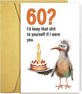 Funny 60th Birthday Card Gift for Men Women, Unique Bird 60th Birthday Card Gift for Him Her, 60 Years Old Bday Gifts for Mom Dad Friend Husband Wife Brother Sister