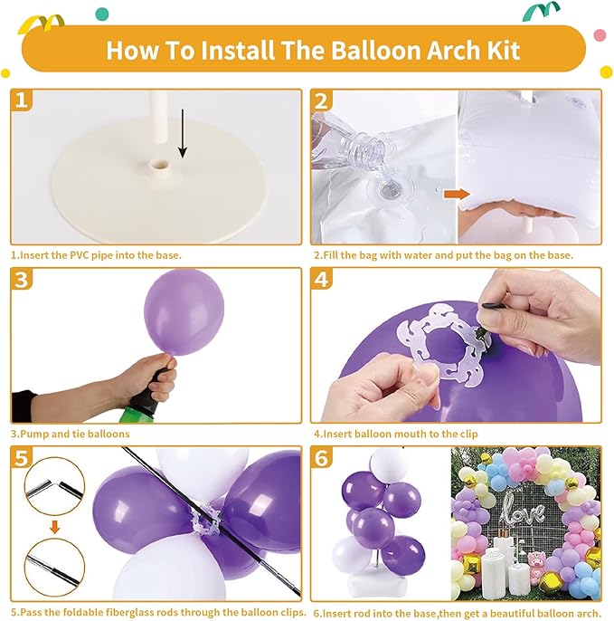 RUBFAC Balloon Arch Kit, 8ft Tall & 9ft Wide Adjustable Balloon Arch Frame Stand with 2 PVC Bases,2 Water Fillable Bags, 50pcs Balloon Clips for Wedding Party Baby Shower Supplies Christmas Decoration