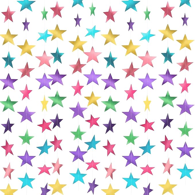 Spakon 65 Feet Glitter Star Paper Garland Banner Hanging Decoration Star Streamers Double Side 2026 Graduation Decorations for Wedding Birthday Festival New Year Party Decoration (Pastel)