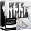 Silver Plastic Silverware Set (400-Pack) – Disposable Heavy Duty Cutlery, 134 Forks, 134 Knives, 134 Spoons for Parties, Weddings, Dinners & Holidays